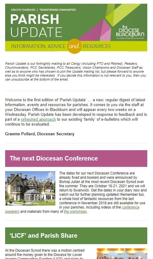 Important information about our ebulletins The Diocese of Blackburn